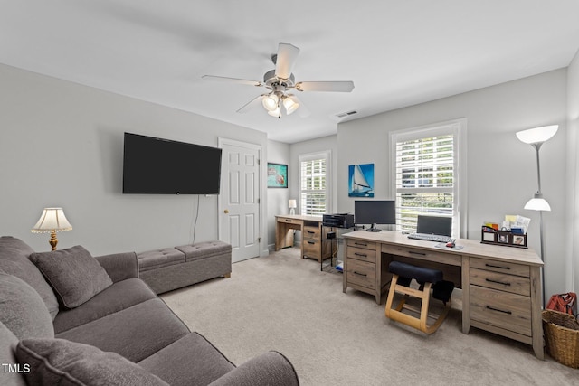 2520 Ashley Ct, Raleigh, NC 27607 - office space with visible vents, a ceiling fan, and light carpet