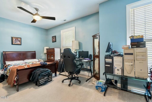 12808 Edsel Dr, Raleigh, NC 27613 - bedroom with ceiling fan, visible vents, and carpet floors