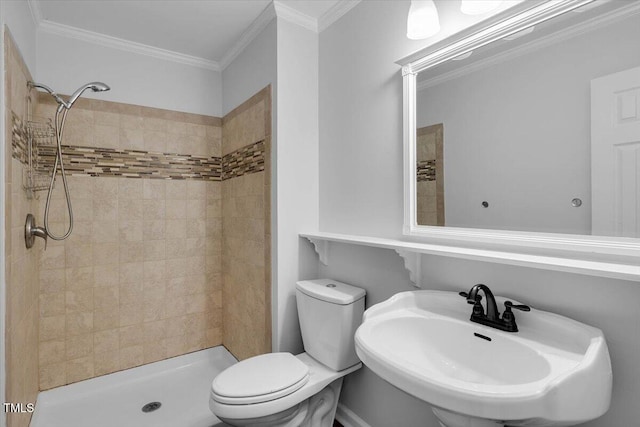 1517 Laughridge Dr, Cary, NC 27511 - bathroom with a sink, toilet, a stall shower, and ornamental molding