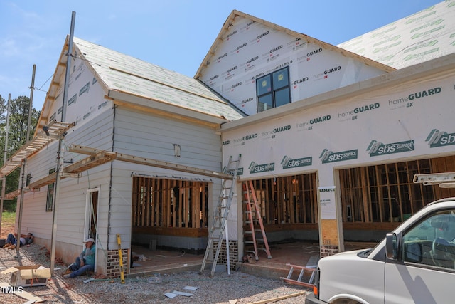 exterior space with a garage