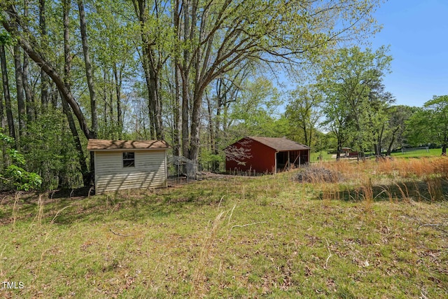 view of yard featuring an outbuilding and an outdoor structure