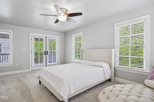 3332 Cheswick Dr, Raleigh, NC 27609 - carpeted bedroom featuring access to outside, ceiling fan, baseboards, and visible vents