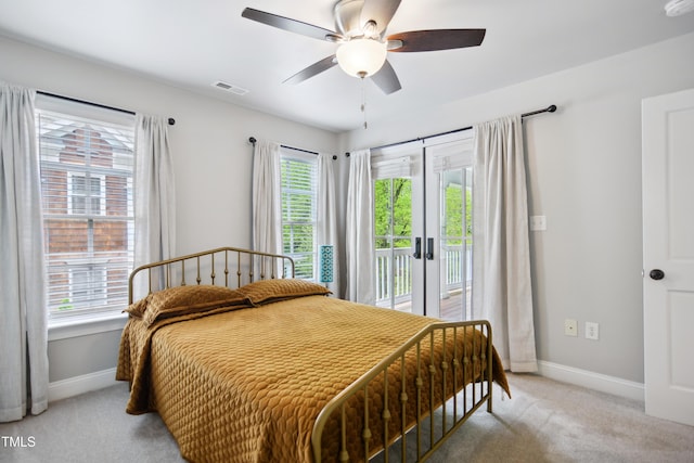 3332 Cheswick Dr, Raleigh, NC 27609 - bedroom with access to outside, baseboards, light carpet, and visible vents