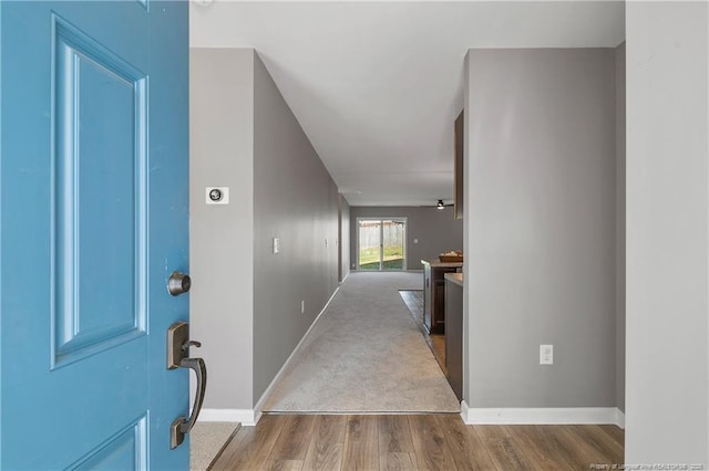 entrance foyer featuring baseboards and wood finished floors