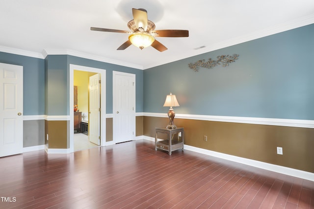 117 Vicksburg Dr, Cary, NC 27513 - interior space featuring wood finished floors, visible vents, ornamental molding, baseboards, and ceiling fan