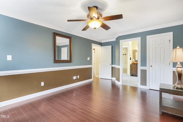 117 Vicksburg Dr, Cary, NC 27513 - unfurnished bedroom with crown molding, wood finished floors, a closet, ceiling fan, and baseboards