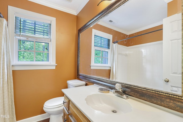 117 Vicksburg Dr, Cary, NC 27513 - full bath featuring toilet, crown molding, visible vents, and plenty of natural light