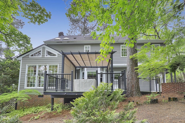 117 Vicksburg Dr, Cary, NC 27513 - rear view of property featuring a chimney, a pergola, and a deck