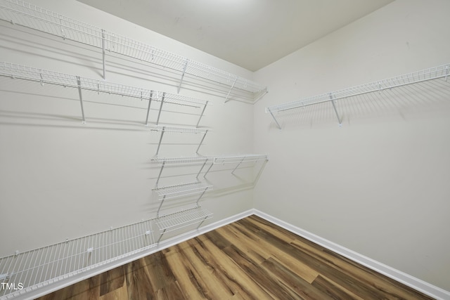 walk in closet with wood finished floors