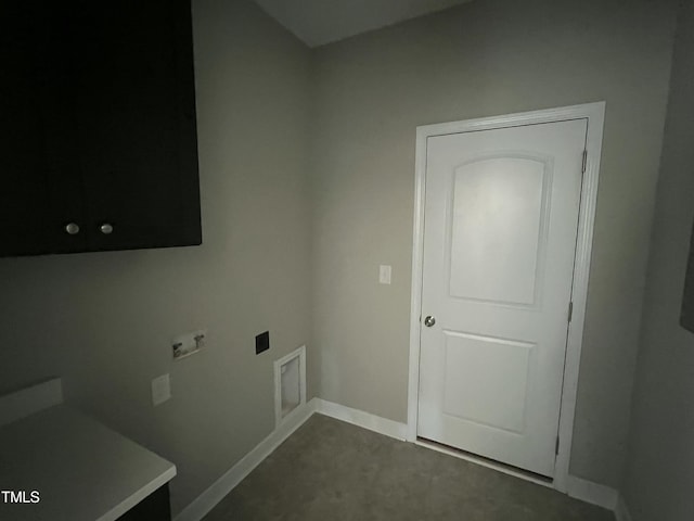 101 Waterstone Ct, Fremont, NC 27830 - washroom with cabinet space, electric dryer hookup, hookup for a washing machine, and dark colored carpet