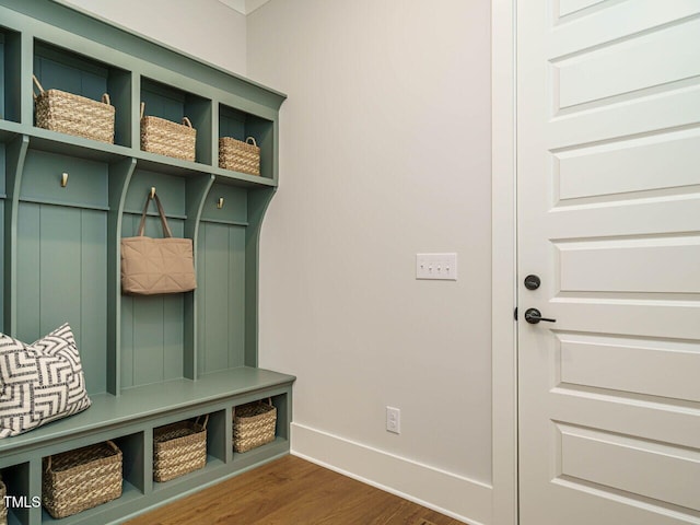 921 Lily Claire Ln, Fuquay Varina, NC 27526 - mudroom with dark wood-style floors and baseboards