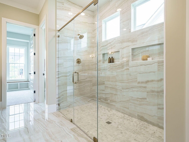 921 Lily Claire Ln, Fuquay Varina, NC 27526 - bathroom featuring healthy amount of natural light and a shower stall
