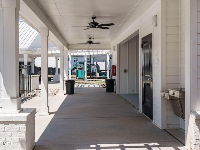 view of patio / terrace with ceiling fan