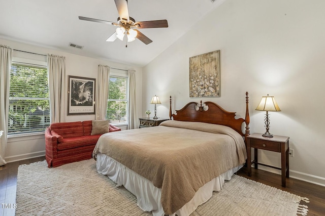 105 Cavendish Dr, Cary, NC 27513 - bedroom featuring baseboards, multiple windows, wood finished floors, and high vaulted ceiling