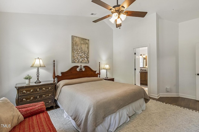 105 Cavendish Dr, Cary, NC 27513 - bedroom featuring vaulted ceiling, wood finished floors, baseboards, and ensuite bath