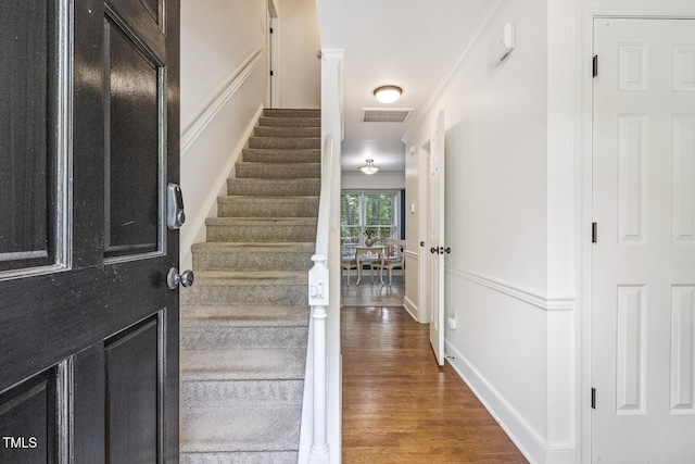 105 Cavendish Dr, Cary, NC 27513 - foyer entrance with stairs, wood finished floors, and crown molding