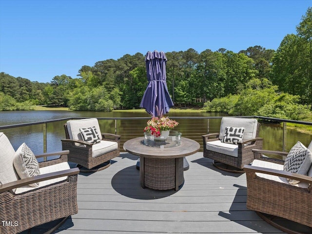 view of dock featuring a deck with water view