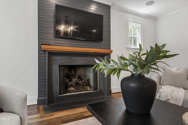 523 Vick Ave, Raleigh, NC 27612 - detailed view of a fireplace, wood finished floors, and baseboards