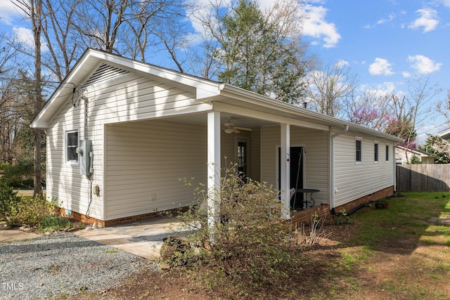505 E Graham St, Mebane, NC 27302 - exterior space with crawl space, fence, and a ceiling fan