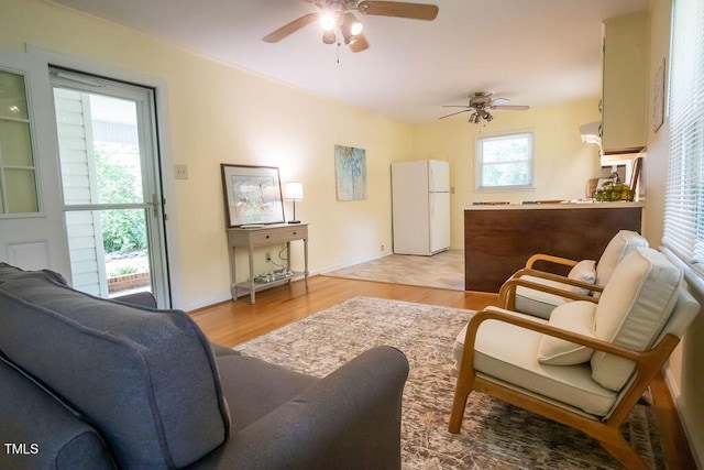 505 E Graham St, Mebane, NC 27302 - living room featuring a ceiling fan and light wood-type flooring