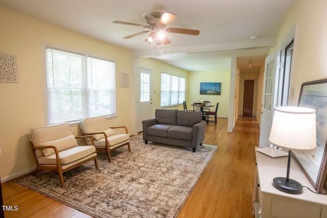 505 E Graham St, Mebane, NC 27302 - living room with light wood finished floors and ceiling fan