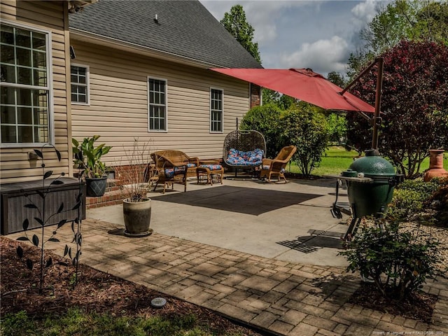 view of patio / terrace with an outdoor living space and grilling area