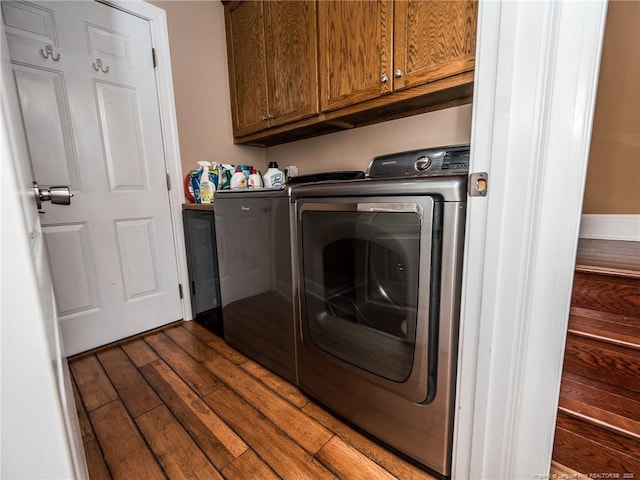 49 Alyssa Ct, Lumberton, NC 28360 - laundry room with separate washer and dryer, cabinet space, and dark wood finished floors