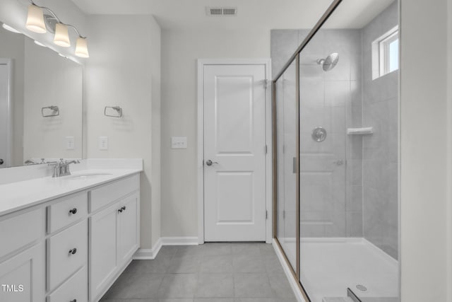 1412 Smoky Mountains St, Durham, NC 27713 - full bath with visible vents, a stall shower, tile patterned flooring, and vanity