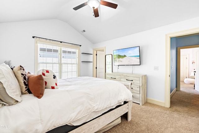 215 Terrell Dr, Rolesville, NC 27571 - bedroom featuring vaulted ceiling, light carpet, ceiling fan, and baseboards