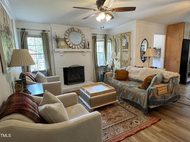 700 Sawmill Rd, Raleigh, NC 27615 - living room with ornamental molding, plenty of natural light, wood finished floors, and ceiling fan
