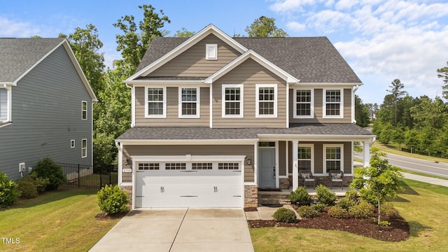3700 Horton Hill Dr, New Hill, NC 27562 - view of front of house featuring covered porch, a shingled roof, and a garage