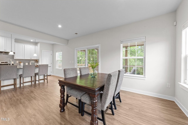 3700 Horton Hill Dr, New Hill, NC 27562 - dining area featuring light wood-style floors, baseboards, and recessed lighting
