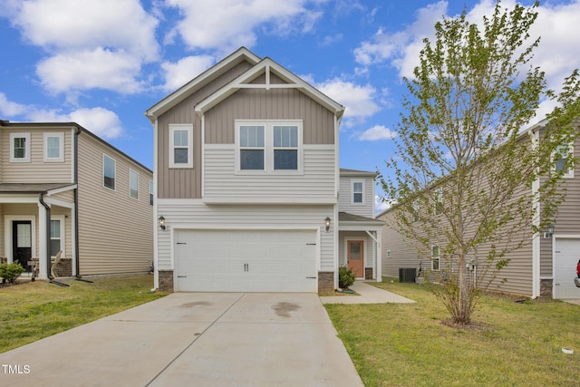 82 White Ash Dr, Clayton, NC 27527 - view of front of house with an attached garage, board and batten siding, driveway, and a front lawn