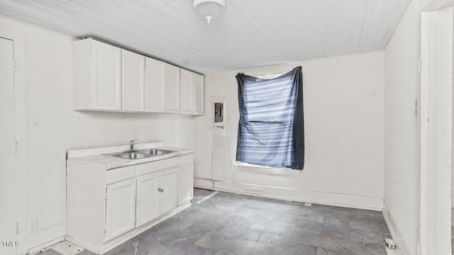 905 David St, Henderson, NC 27536 - clothes washing area featuring a sink, electric panel, and wood ceiling