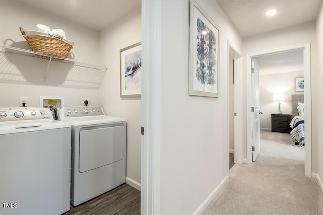 363 Tormore Dr, Sanford, NC 27330 - clothes washing area featuring washing machine and clothes dryer, recessed lighting, laundry area, and baseboards
