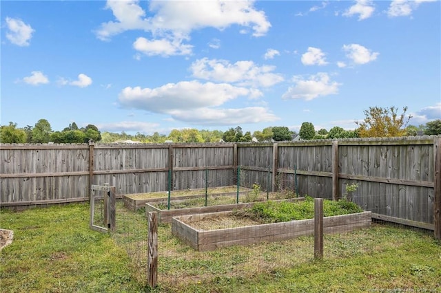view of yard with fence and a vegetable garden