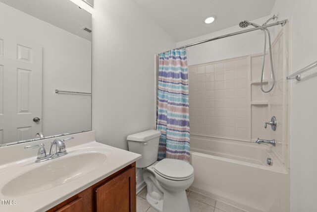 1120 Renewal Pl Unit 111, Raleigh, NC 27603 - bathroom with toilet, shower / tub combo with curtain, vanity, tile patterned floors, and recessed lighting