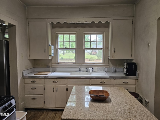 500 W Main St, Benson, NC 27504 - kitchen featuring dark wood finished floors and a sink