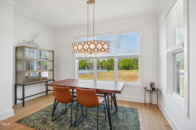 143 Sallyport Ct, Raleigh, NC 27603 - dining space featuring baseboards, light wood-type flooring, and crown molding