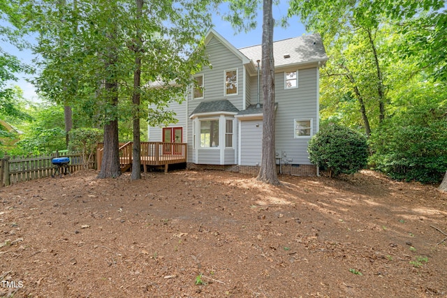 3008 Isabella Dr, Raleigh, NC 27603 - rear view of property with a wooden deck, a shingled roof, and crawl space