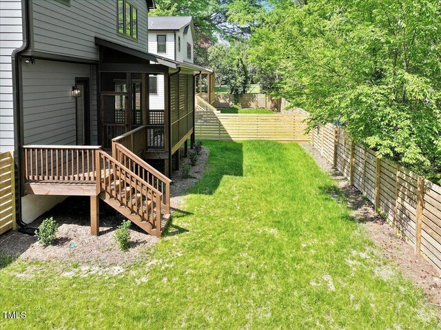337 Merrywood Dr, Raleigh, NC 27610 - view of yard with a fenced backyard and stairway