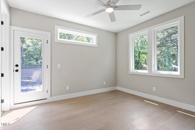 337 Merrywood Dr, Raleigh, NC 27610 - spare room featuring ceiling fan, baseboards, light wood-style floors, and visible vents