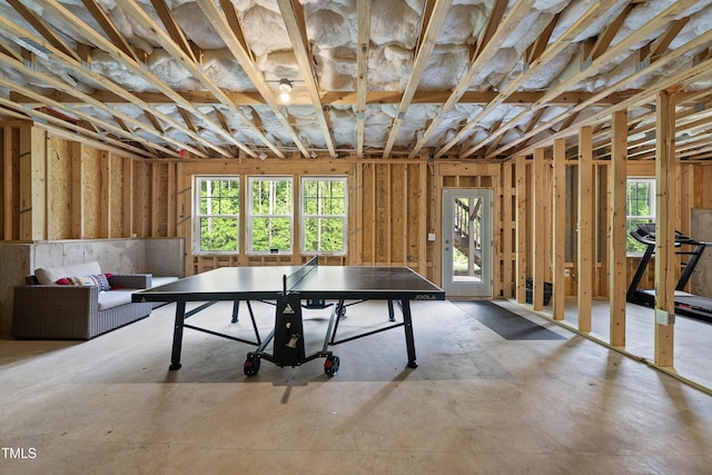 recreation room with concrete flooring and a wealth of natural light