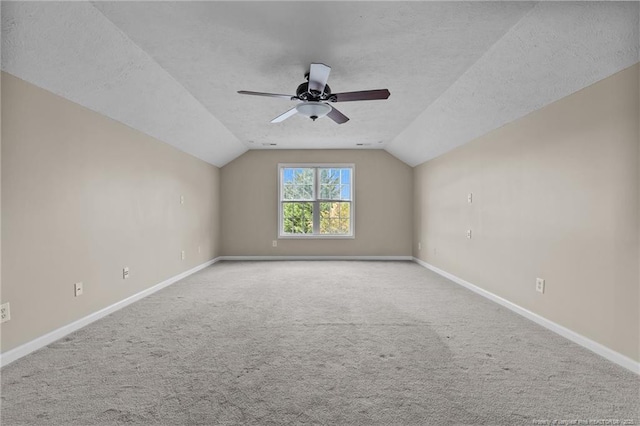 705 Fairfield Cir, Raeford, NC 28376 - bonus room with a textured ceiling, vaulted ceiling, baseboards, carpet floors, and a ceiling fan