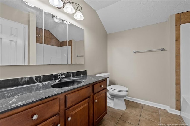705 Fairfield Cir, Raeford, NC 28376 - bathroom with lofted ceiling, toilet, tile patterned flooring, vanity, and baseboards