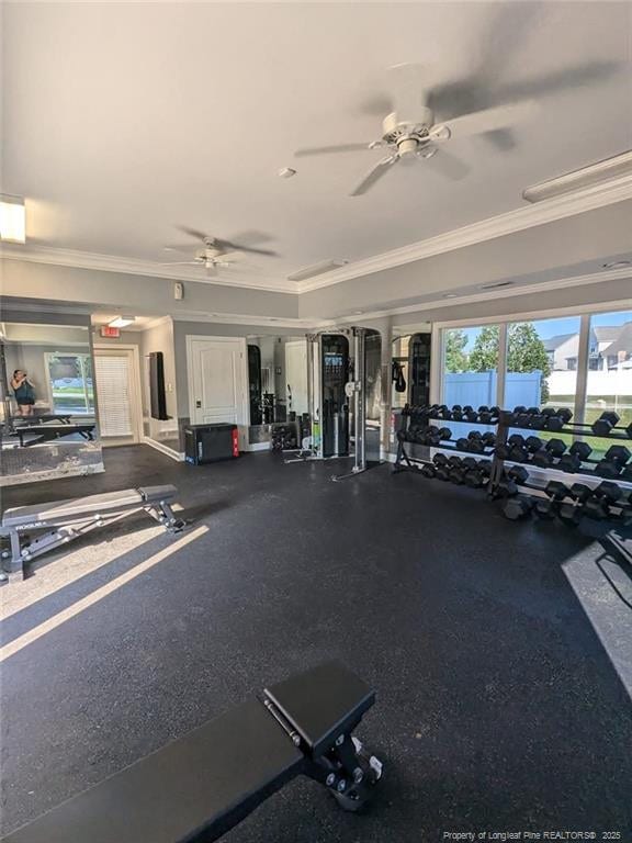 705 Fairfield Cir, Raeford, NC 28376 - gym with crown molding and ceiling fan