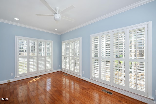 2420 Mollynick Ln, Wake Forest, NC 27587 - unfurnished room featuring ceiling fan, crown molding, baseboards, hardwood / wood-style flooring, and recessed lighting