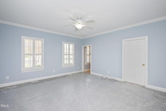 2420 Mollynick Ln, Wake Forest, NC 27587 - carpeted spare room featuring ornamental molding, baseboards, and ceiling fan