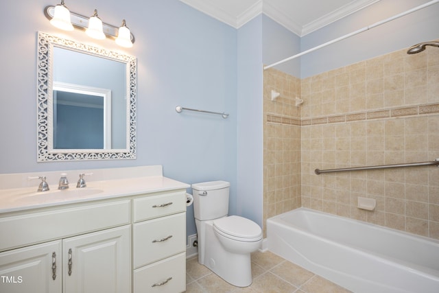 2420 Mollynick Ln, Wake Forest, NC 27587 - bathroom with ornamental molding, toilet, tile patterned floors, vanity, and shower / tub combination