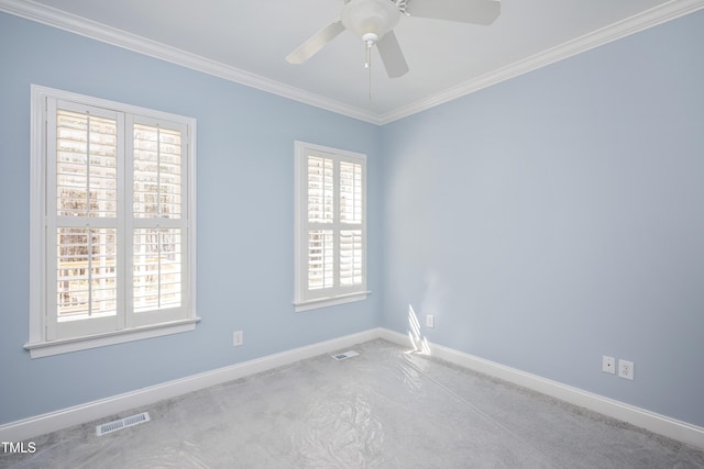 2420 Mollynick Ln, Wake Forest, NC 27587 - carpeted spare room featuring baseboards, ceiling fan, and ornamental molding